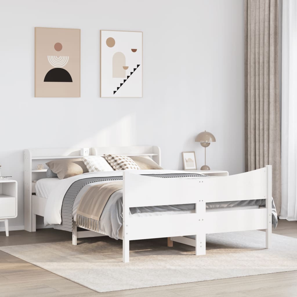 Bed Frame with Headboard White 140x190 cm Solid Wood Pine